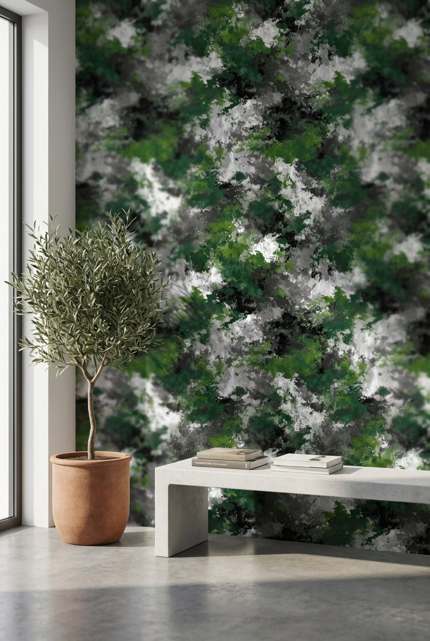 Green Camouflage Wallpaper Abstract Modern Decorative Mural