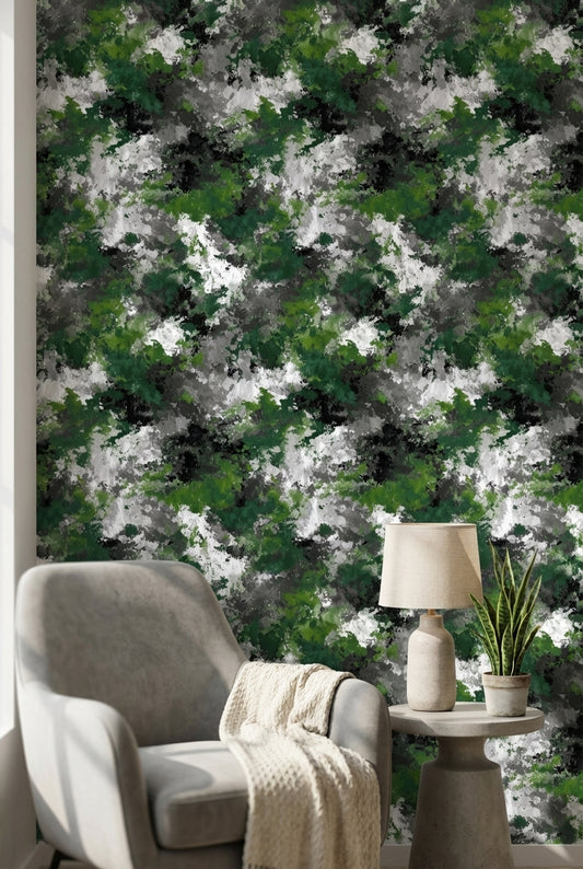Green Camouflage Wallpaper Abstract Modern Decorative Mural