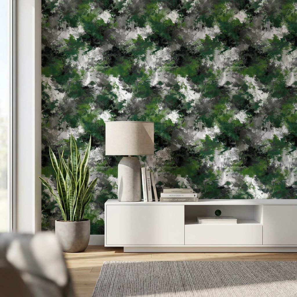 Green Camouflage Wallpaper Abstract Modern Decorative Mural