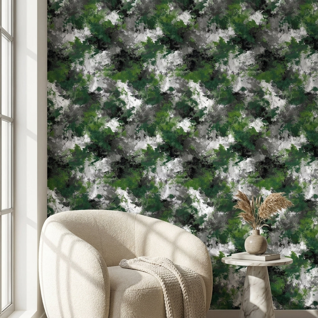 Green Camouflage Wallpaper Abstract Modern Decorative Mural