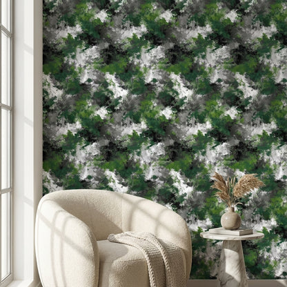 Green Camouflage Wallpaper Abstract Modern Decorative Mural