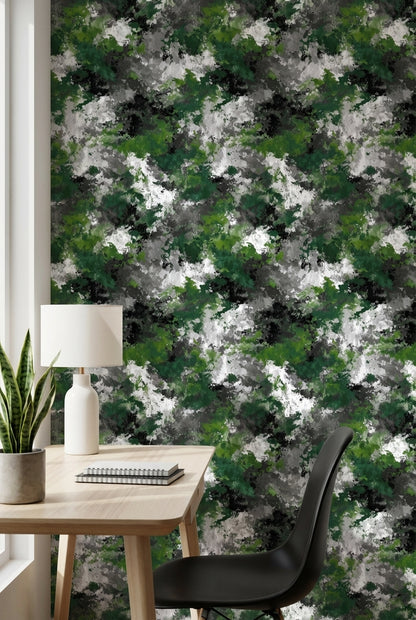 Green Camouflage Wallpaper Abstract Modern Decorative Mural