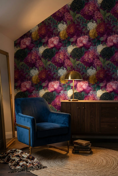 Purple Background Wallpaper Vintage Floral Mural