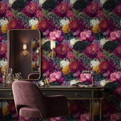 Purple Background Wallpaper Vintage Floral Mural