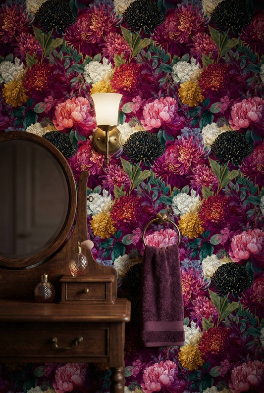 Purple Background Wallpaper Vintage Floral Mural