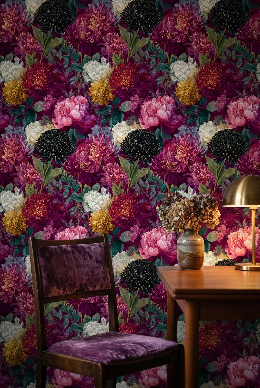 Purple Background Wallpaper Vintage Floral Mural