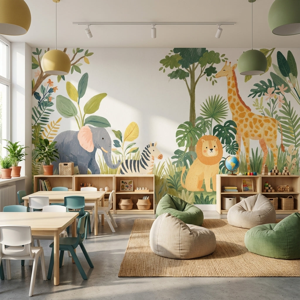 Jungle Animals Wallpaper Tropical Playful Wall Mural