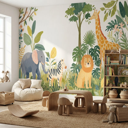 Jungle Animals Wallpaper Tropical Playful Wall Mural