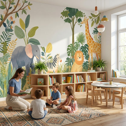 Jungle Animals Wallpaper Tropical Playful Wall Mural