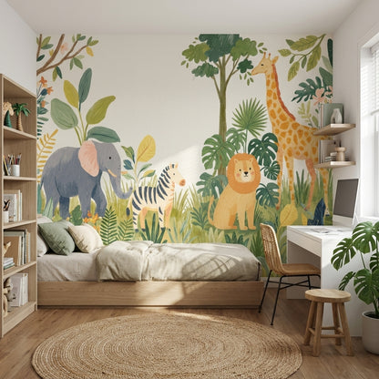 Jungle Animals Wallpaper Tropical Playful Wall Mural