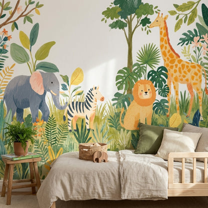 Jungle Animals Wallpaper Tropical Playful Wall Mural