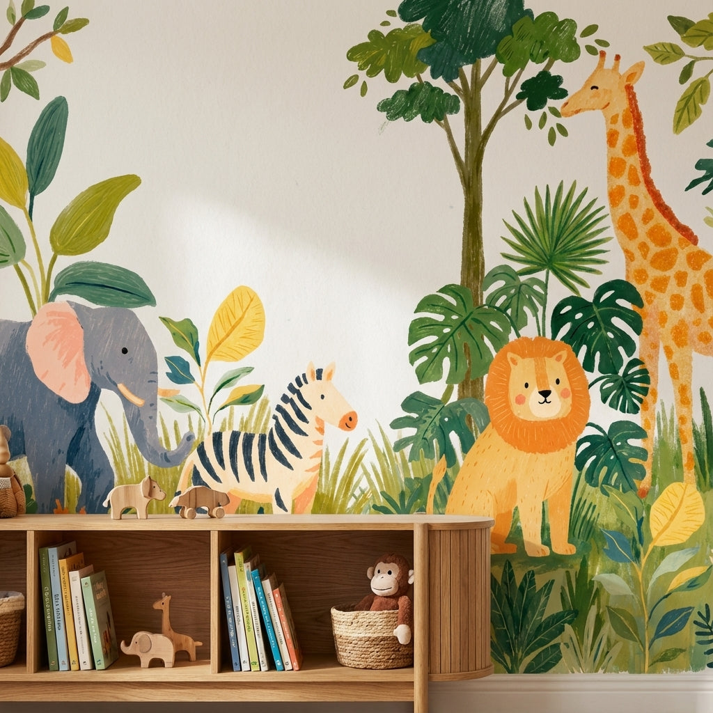 Jungle Animals Wallpaper Tropical Playful Wall Mural