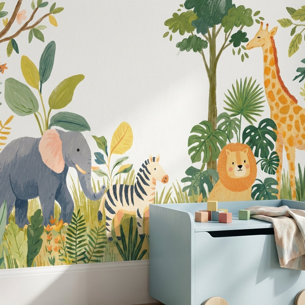 Jungle Animals Wallpaper Tropical Playful Wall Mural