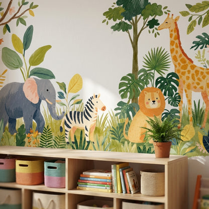 Jungle Animals Wallpaper Tropical Playful Wall Mural