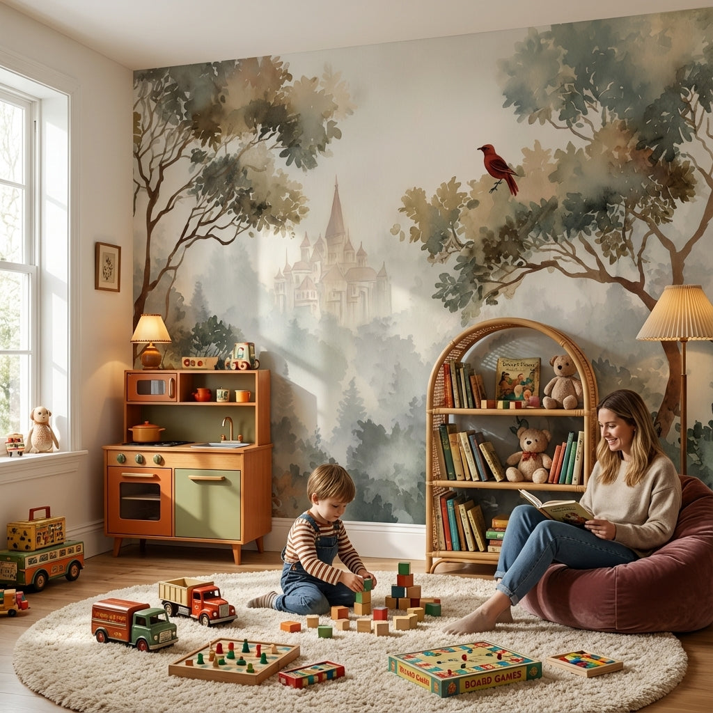 Castle Landscape Wallpaper Misty Bird Wall Mural