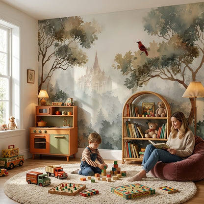 Castle Landscape Wallpaper Misty Bird Wall Mural