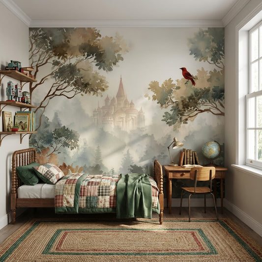 Castle Landscape Wallpaper Misty Bird Wall Mural