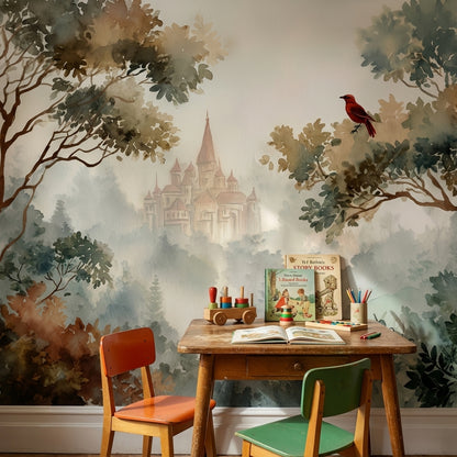 Castle Landscape Wallpaper Misty Bird Wall Mural