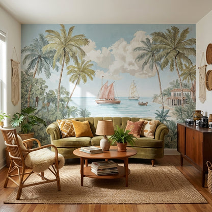 Tropical Vintage Wallpaper Palm Trees Serene Wall Mural