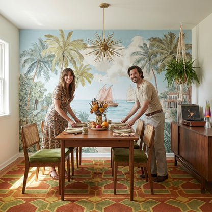 Tropical Vintage Wallpaper Palm Trees Serene Wall Mural