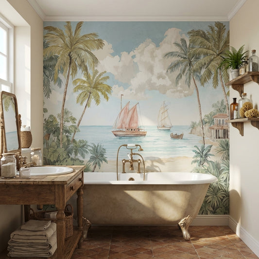 Tropical Vintage Wallpaper Palm Trees Serene Wall Mural