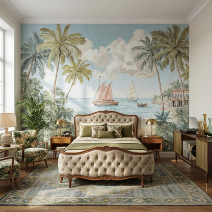 Tropical Vintage Wallpaper Palm Trees Serene Wall Mural