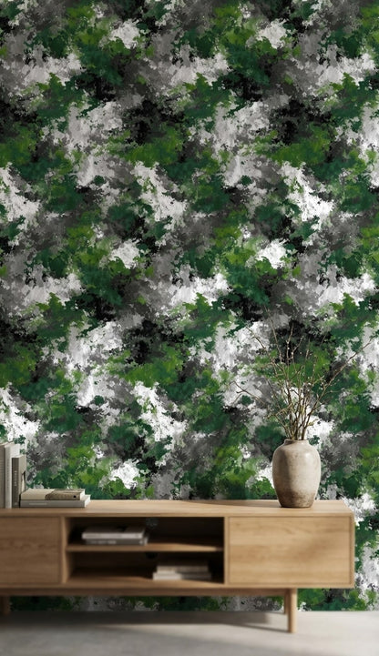 Green Camouflage Wallpaper Abstract Modern Decorative Mural