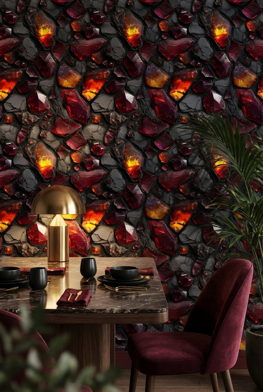 Abstract Stones Wallpaper Gemstones Dark Decorative Mural