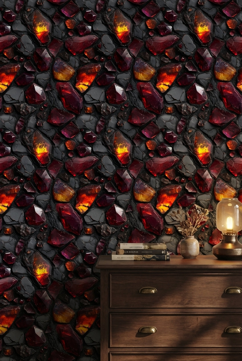 Abstract Stones Wallpaper Gemstones Dark Decorative Mural