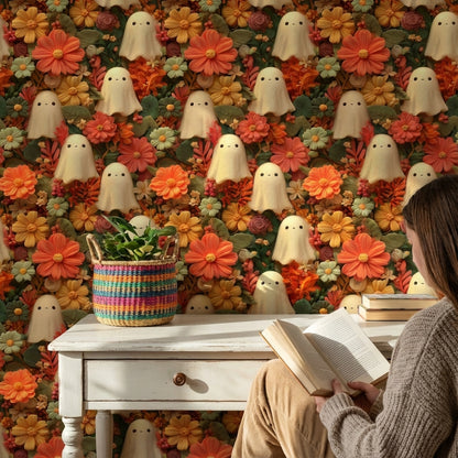 Ghosts Wallpaper Flowers Whimsical Decorative Mural