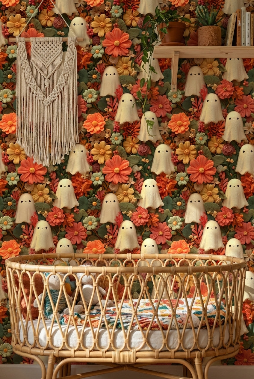 Ghosts Wallpaper Flowers Whimsical Decorative Mural