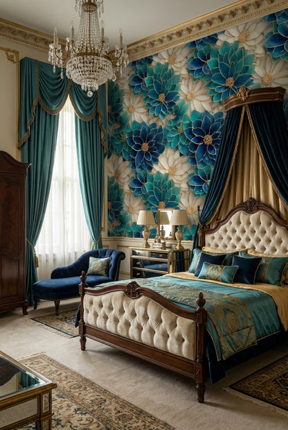 Floral Glam Wallpaper Blue Abstract Decorative Mural