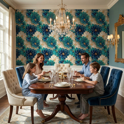 Floral Glam Wallpaper Blue Abstract Decorative Mural