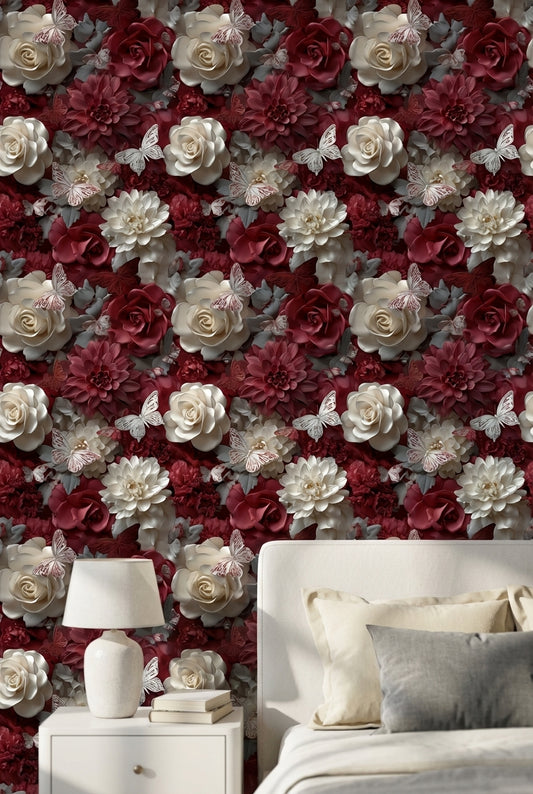 Floral Wallpaper Butterflies Modern Decorative Mural