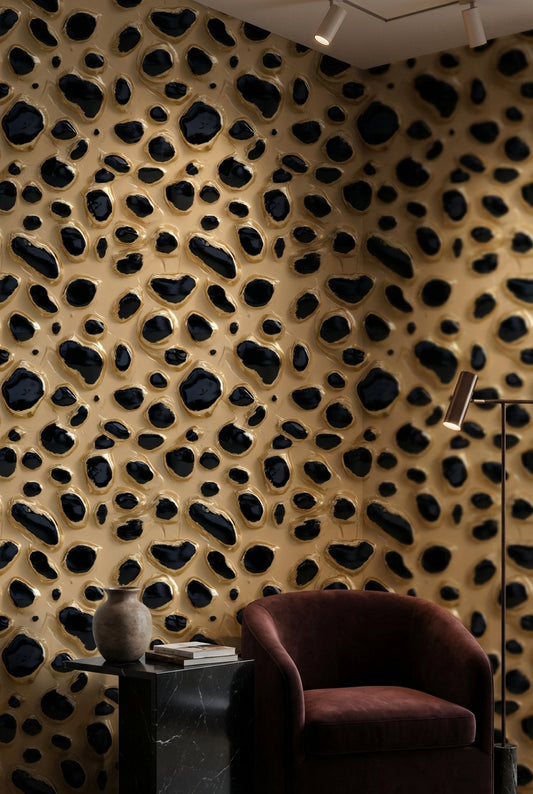 Animal Print Wallpaper Black Spots Beige Background Mural