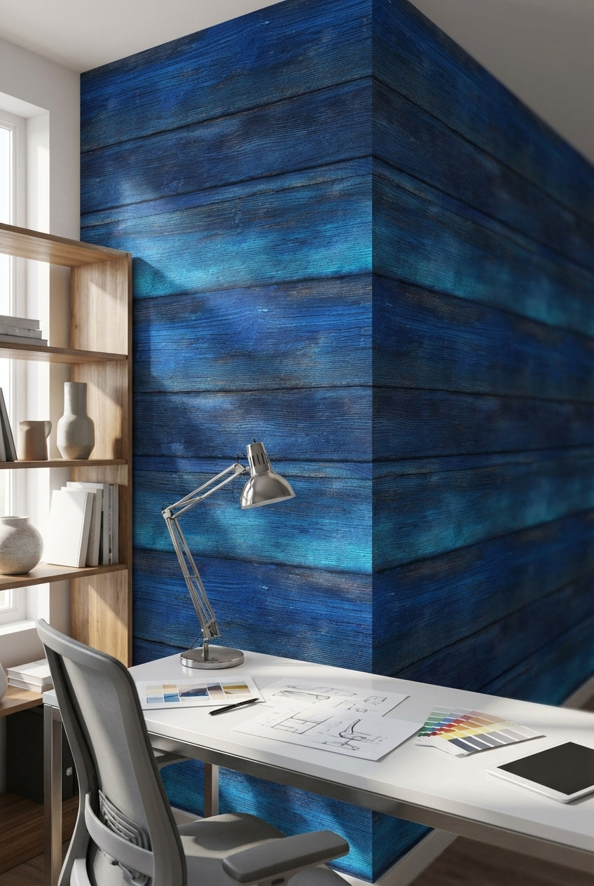 Blue Wallpaper Wood Rustic Decorative Mural