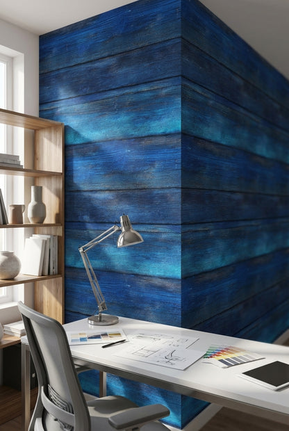 Blue Wallpaper Wood Rustic Decorative Mural