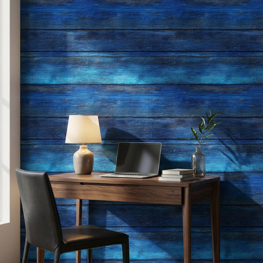 Blue Wallpaper Wood Rustic Decorative Mural