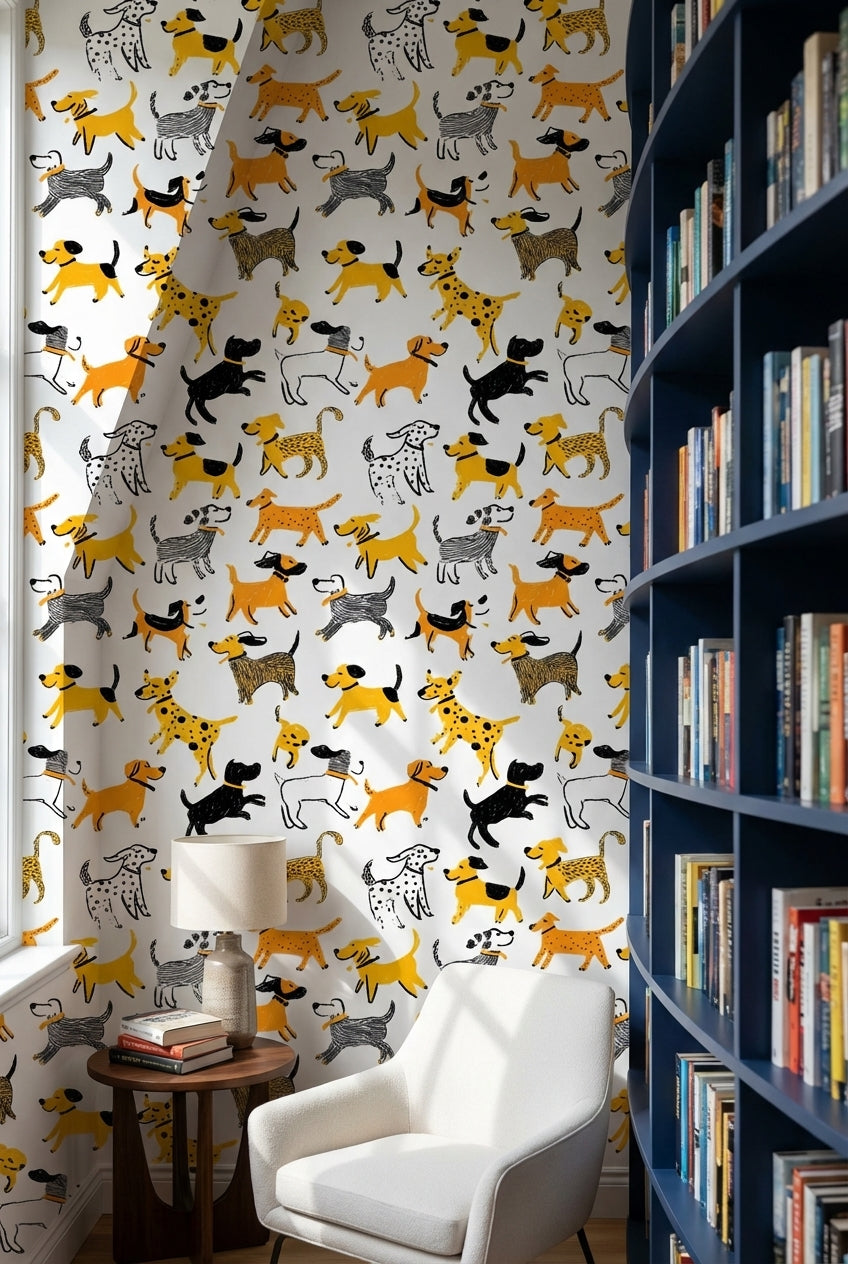 Abstract Pattern Wallpaper Dogs Playful Decorative Mural