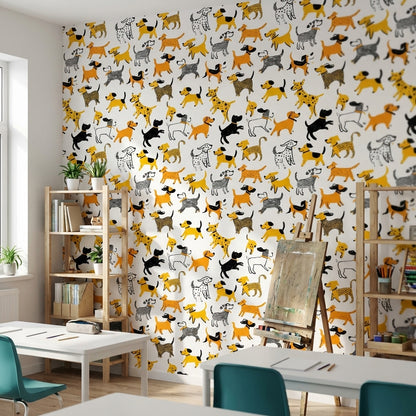 Abstract Pattern Wallpaper Dogs Playful Decorative Mural