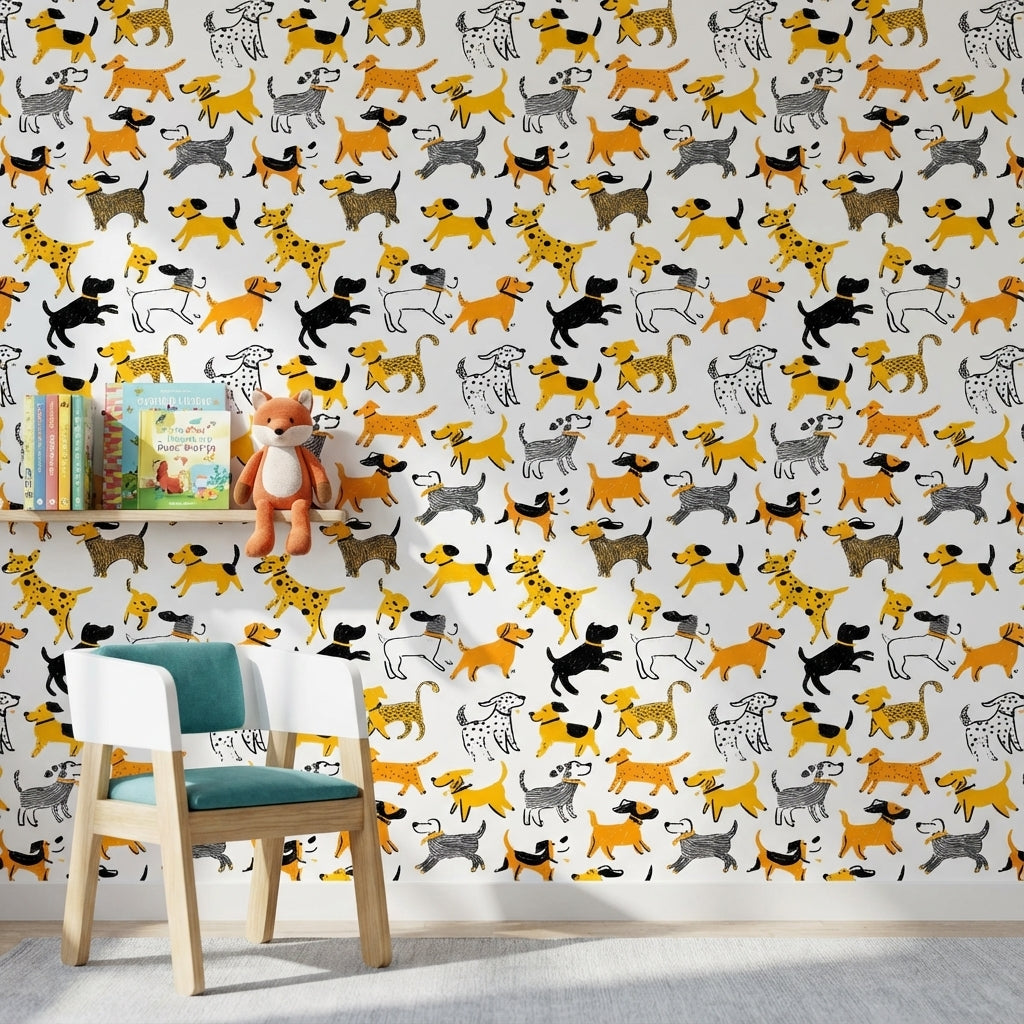 Abstract Pattern Wallpaper Dogs Playful Decorative Mural