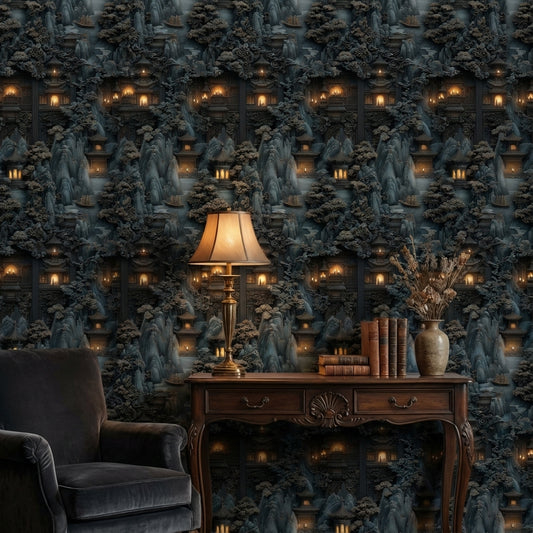 Oriental Landscape Wallpaper Mystical Pagoda Decorative Mural