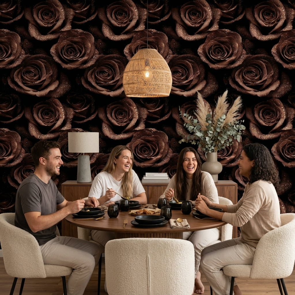 Roses Wallpaper Floral Water Droplets Decorative Mural