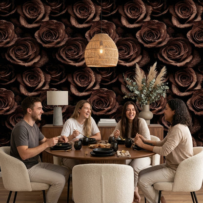 Roses Wallpaper Floral Water Droplets Decorative Mural