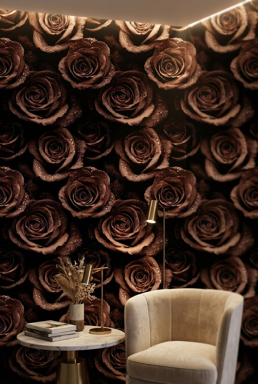 Roses Wallpaper Floral Water Droplets Decorative Mural