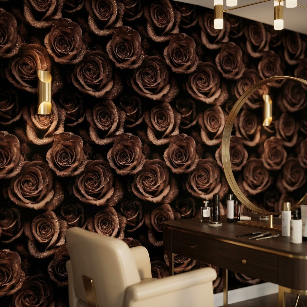 Roses Wallpaper Floral Water Droplets Decorative Mural