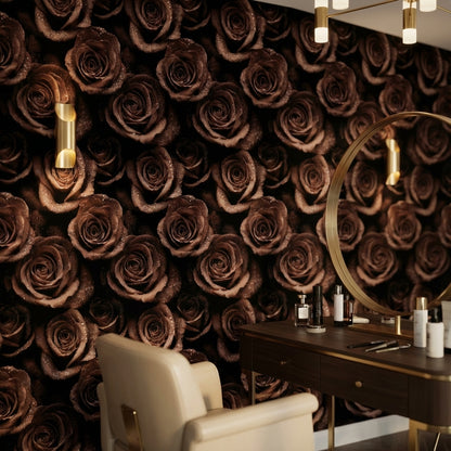 Roses Wallpaper Floral Water Droplets Decorative Mural