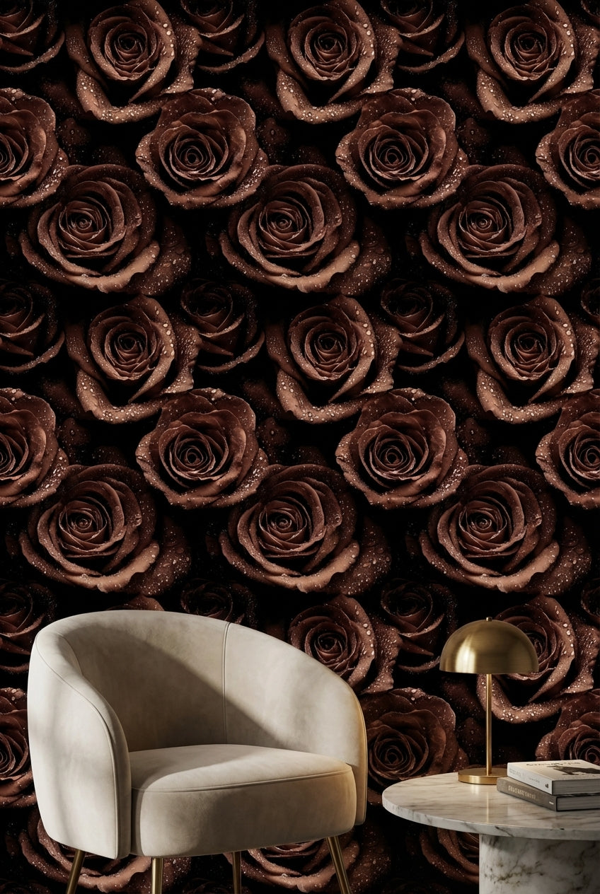 Roses Wallpaper Floral Water Droplets Decorative Mural