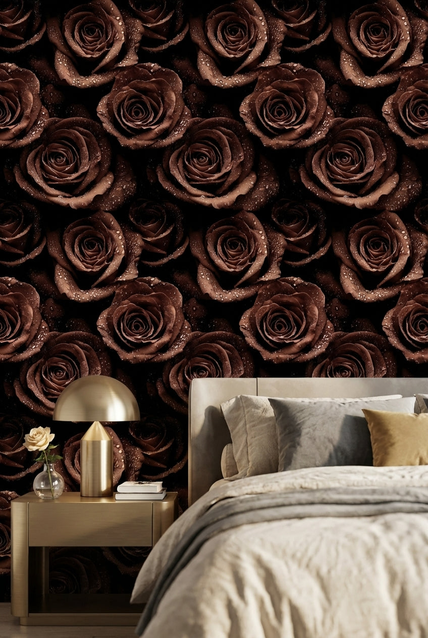 Roses Wallpaper Floral Water Droplets Decorative Mural