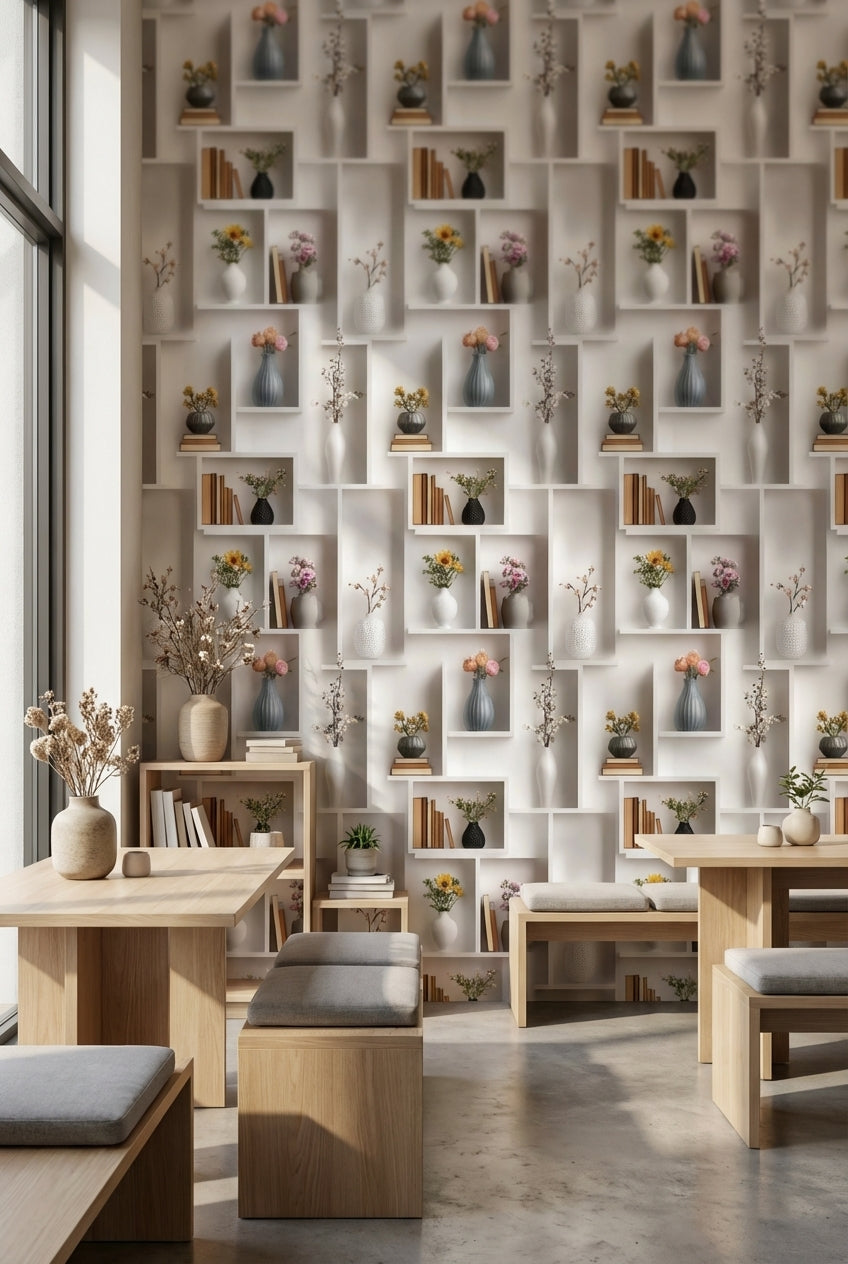 Shelves Wallpaper Vases Minimalist Decorative Mural